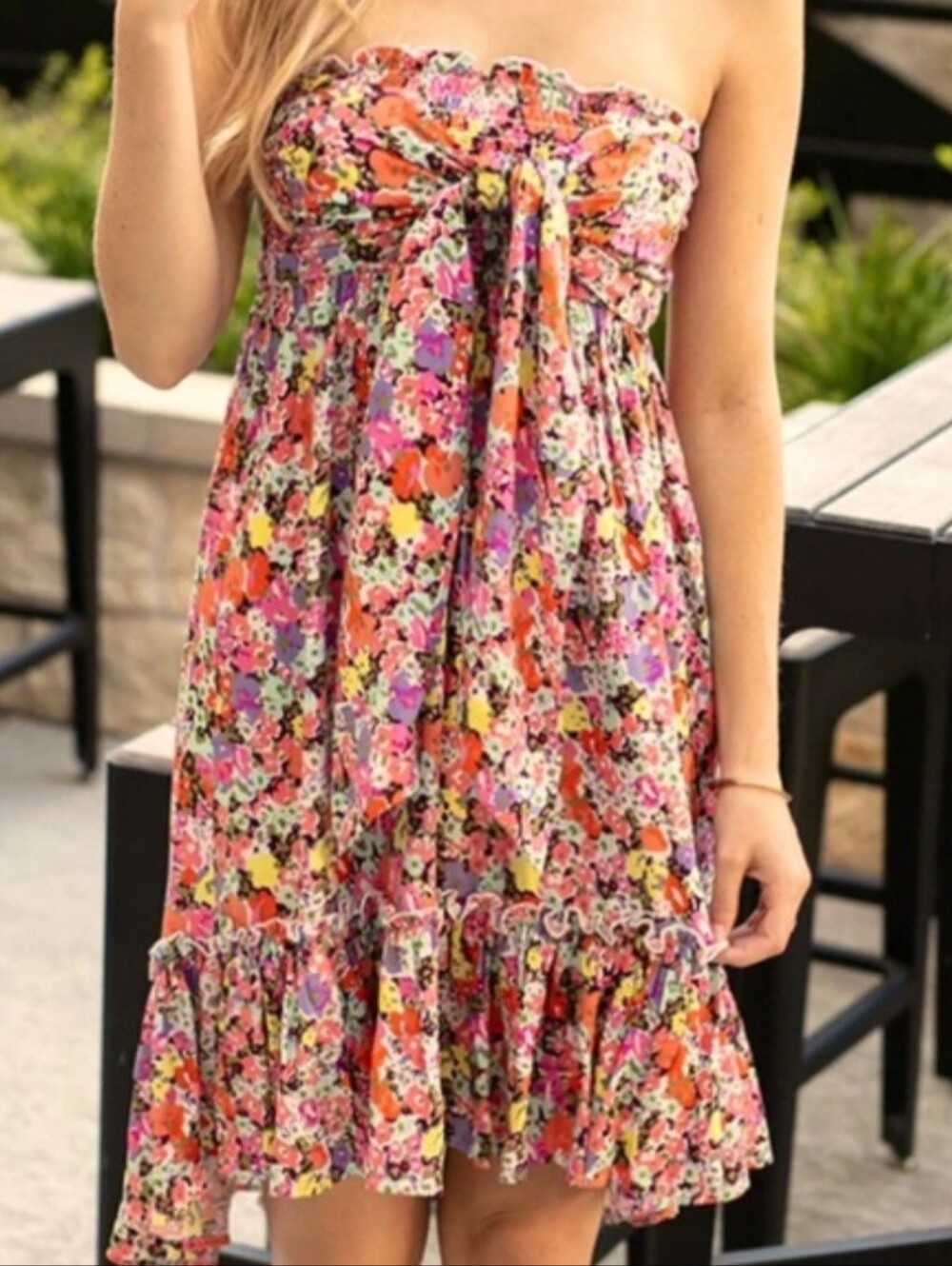 Boutique brand Convertible Hi-Low Floral Midi Dress XS Strapless Boho